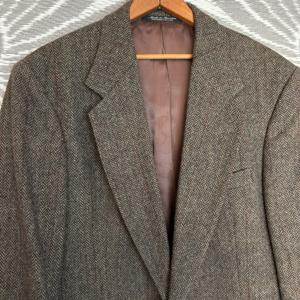 Vtg Wool Herringbone Blazer Jacket men’s Sz 42R Gray Tweed Multicolor Fleck